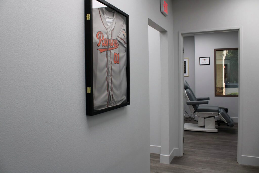 View into a treatment room at Revive Mens Hair Clinic